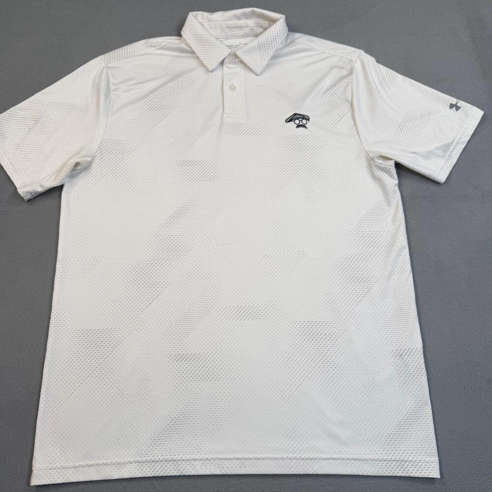 Under Armour Polo Shirt Mens Medium White Geometric Golf HeatGear Stretch Top